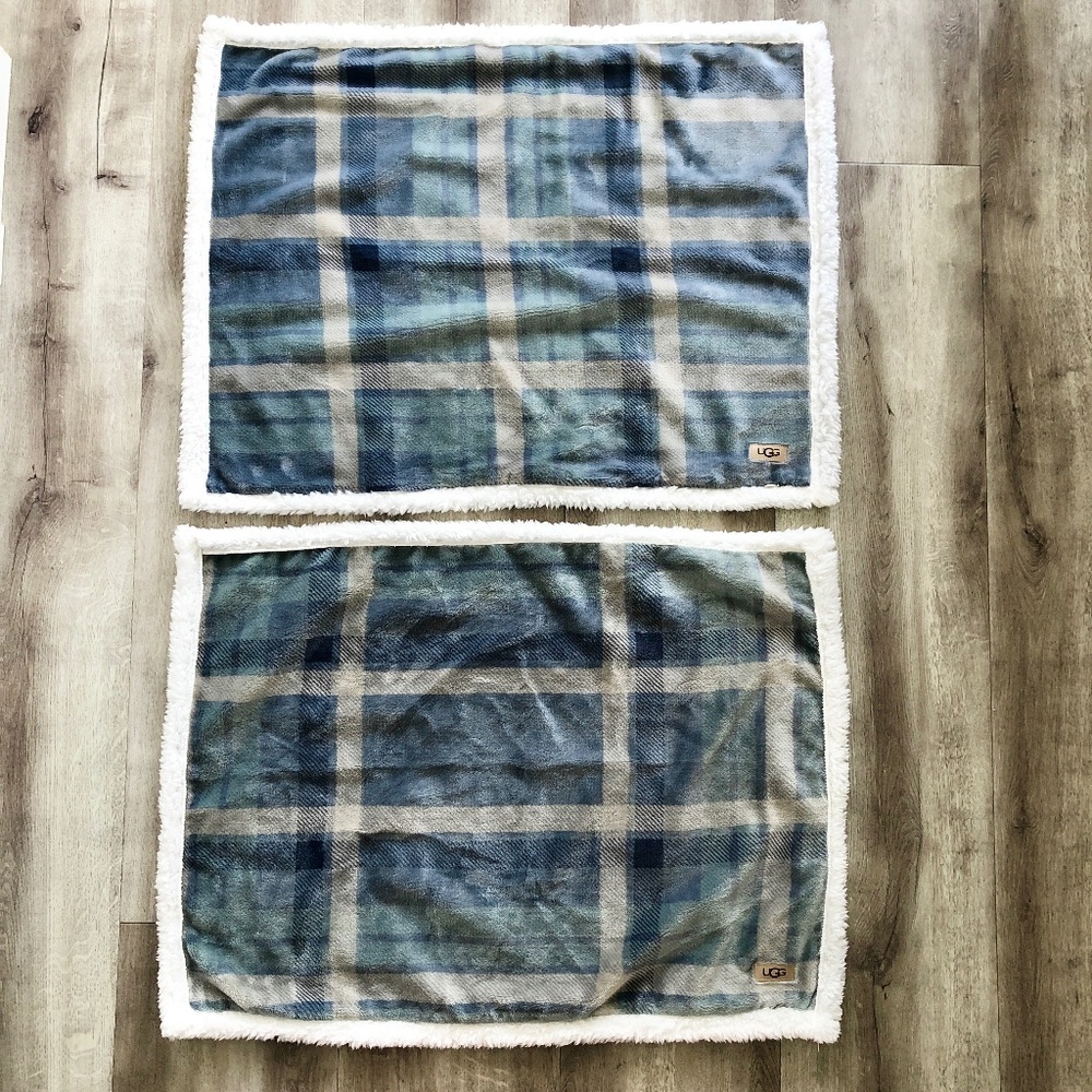 Ugg,‎ Pillow Shams, Sherpa, Set of 2, Blue, Grey, Plaid, Standard, NEW, No Tags